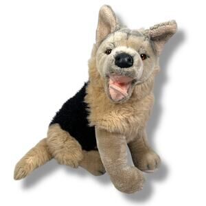 FAO Schwarz Large German Shepherd Plush Dog Stuffed Animal Mouth Open 18.5" Rare